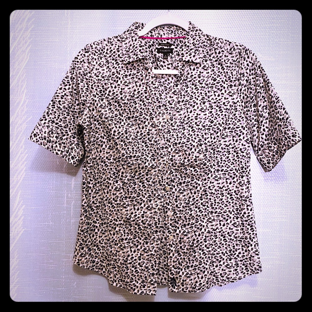 Talbots animal print button down shirt
